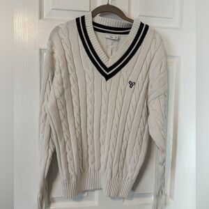 TNA V-Neck Cable Knit Sweater - Cream and Black
